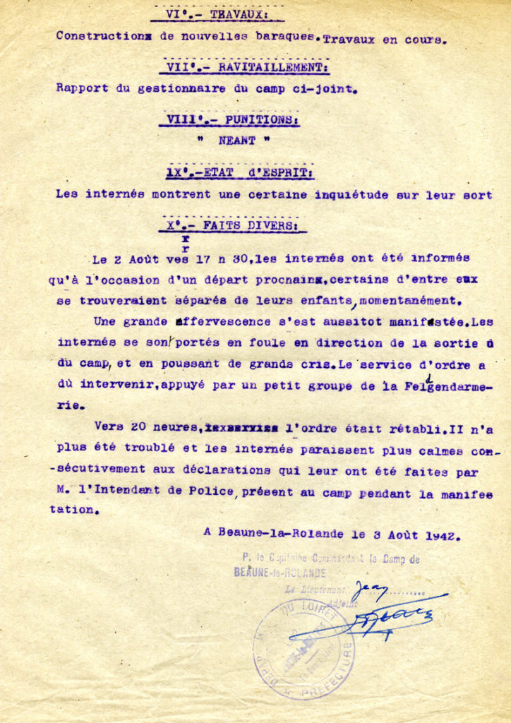 Rapport du 3 août 1942