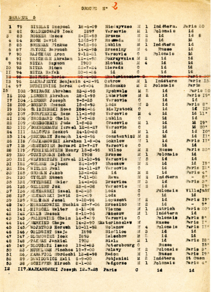 Extrait de la liste des personnes déportées par le convoi 15 